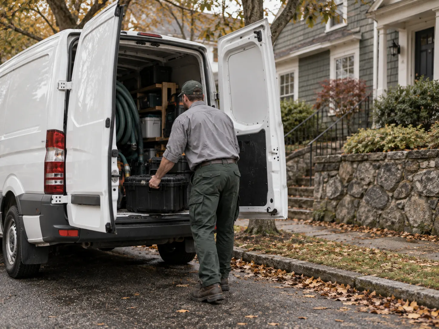 Local mold remediation technician standing next to a service van